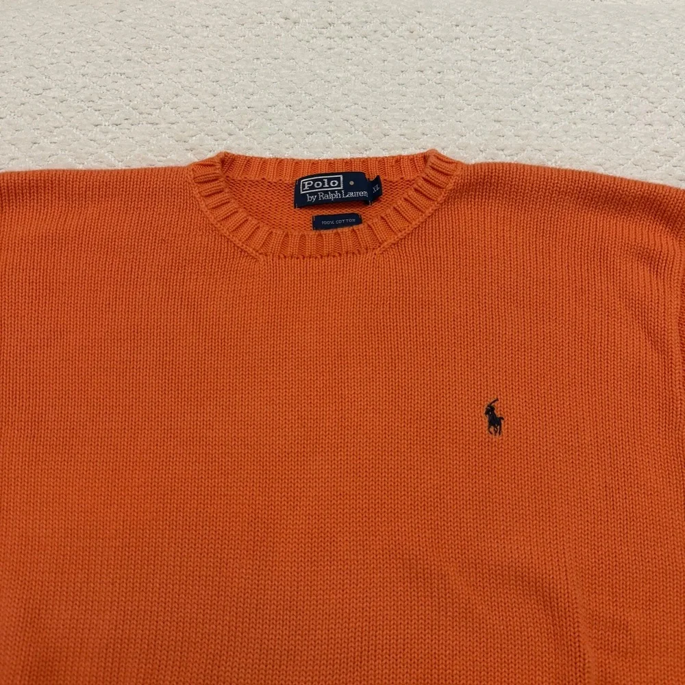 Polo Ralph Lauren Pullover Cotton Orange Sweater Men’s Size XL Vintage - Picture 2 of 5
